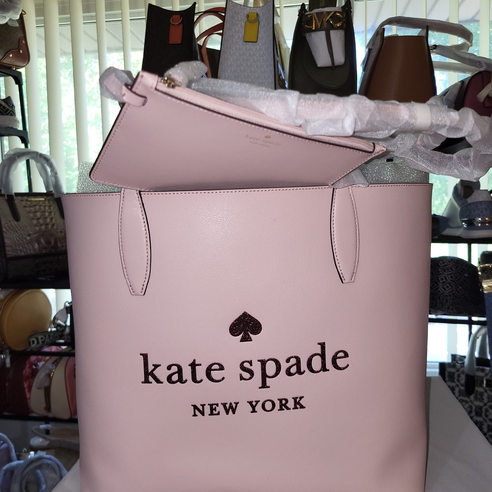 Kate Spade Glitter On Tote + Detachable Wristlet  / Rose Smoke - Picture 4 of 9